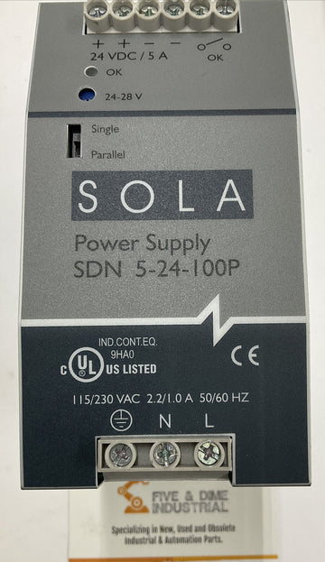 Sola SDN 5-24-100P Power Supply Module 115/230 Vac 24 Vdc / 5A - 0