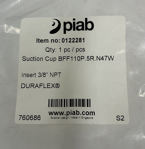 Piab 0122281 Polyurethane Suction Cup 3/8" NPT / BFF110P.5R.N47W