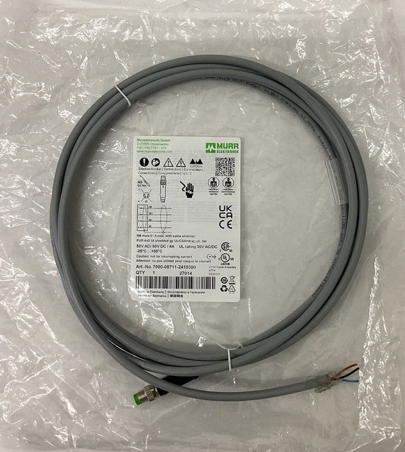 Murr 7000-08711-2410300 M8 Male 4-Pole Shieled Cable 3M