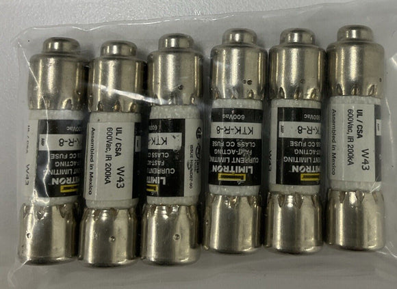 Bussman KTK-R-8 Lot of 6  Fast-Acting 8-AMP Fuses