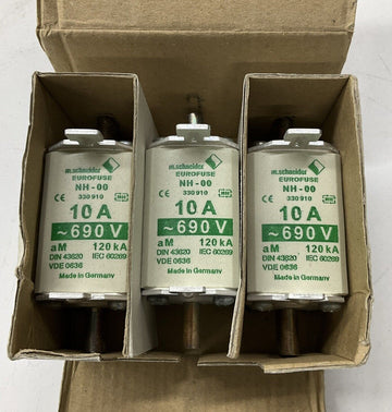 M.Schneider 330910 330-910 NH-00 Gr.00 aM Eurofuse 10A 690 VAC. Box of 3