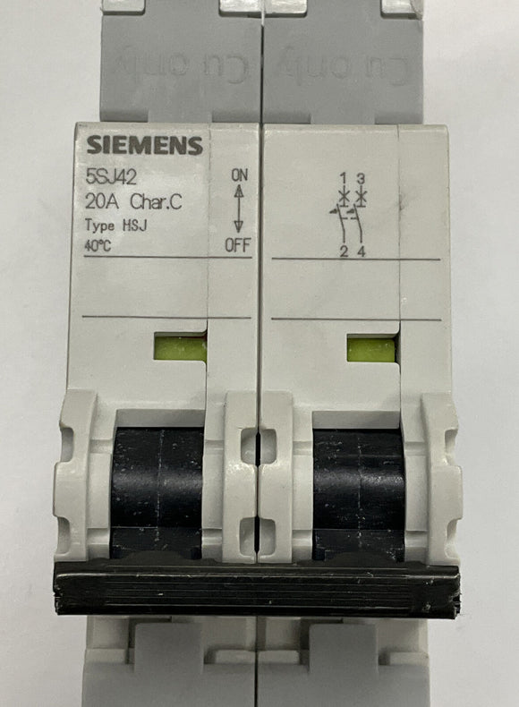 Siemens 5SJ4220-7HG41 Circuit Breaker 2 Pole 20A 2-Pole Din Mount