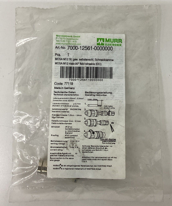 Murr 7000-12561-0000000 Mosa M12 Male 90 Degree Field Connector 4-Pole
