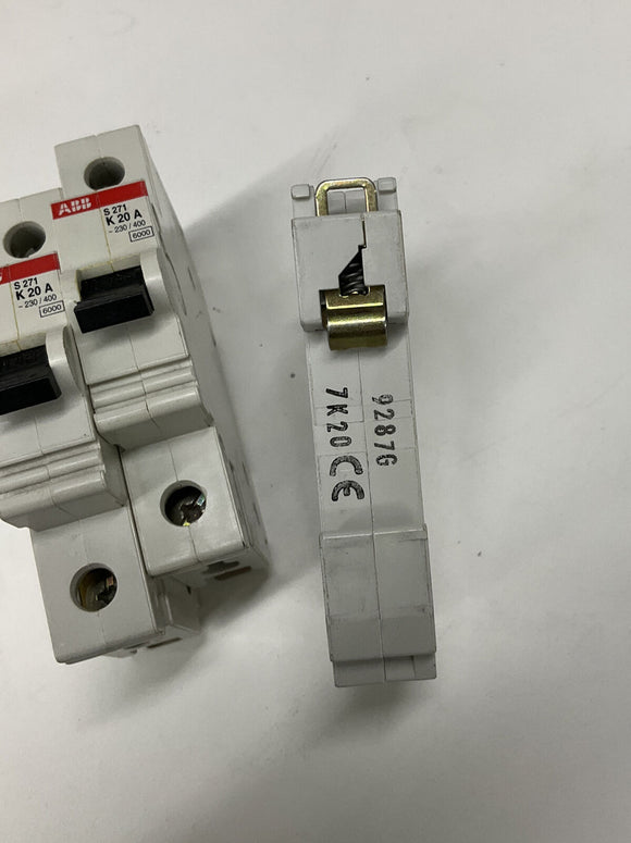 ABB S271-K20A Lot of 3 Circuit Breakers 20-Amp, 1-Pole 240 VAC Din Rail