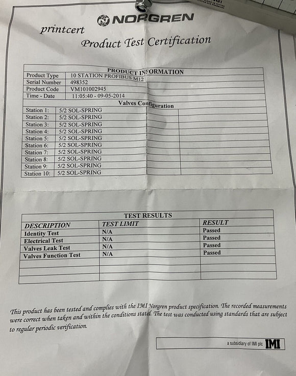 Norgren VM101002945 M12 10 Station Profibus Manifold Module