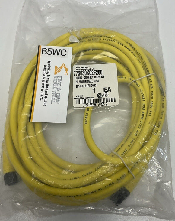 Brad Harrison / Woodhead 775030K02F200 5P M/F 20' ST/ST #18 Cable