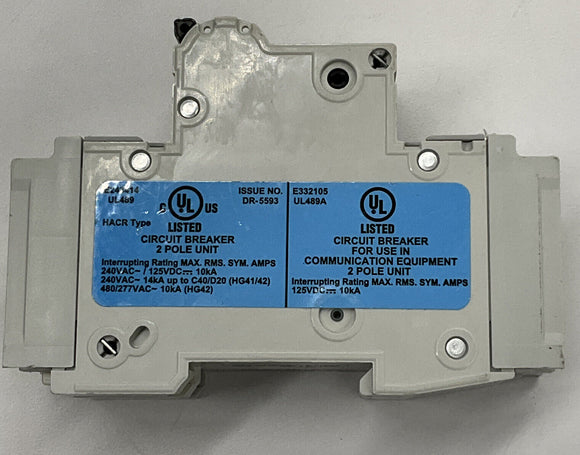 Siemens 5SJ4220-7HG41 Circuit Breaker 2 Pole 20A 2-Pole Din Mount