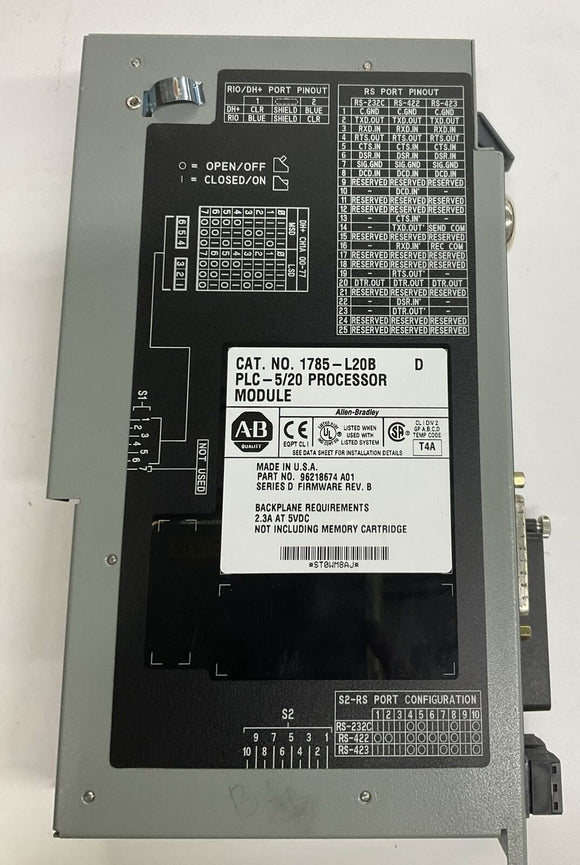 Allen Bradley 1785-L20B SER. D PLC Processor Module  (no key)