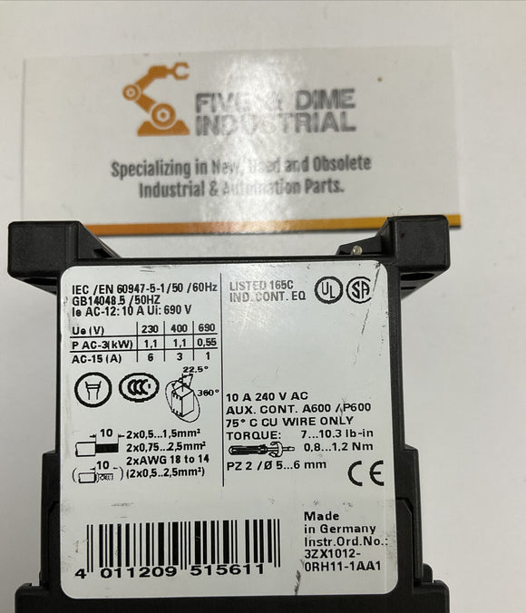 Siemens Sirus 3ZX1012-ORH11-1AA1 Contactor Block w/ 3RH1911-1GA22-3AAA1