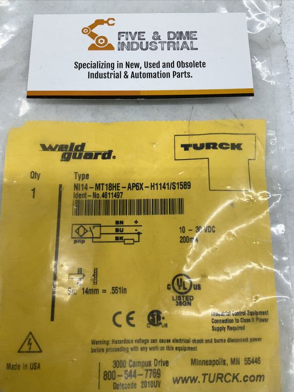 Turck NI14-MT18HE-AP6X-H1141/S1589 Weld Guard Sensor