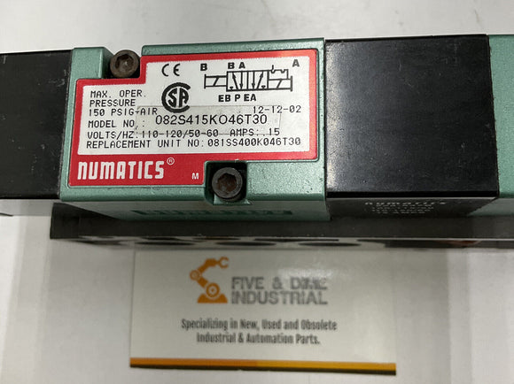 Numatic 0B2S415KO46T30 110/120VAC Solenoid Valve w/ Base & Gasket