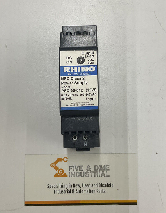 Rhino PSC-05-012 Power Supply NEC Class 2  100-240VAC 0.33-0.19A