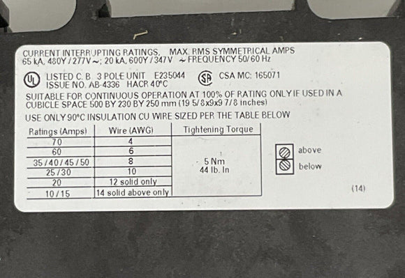 Siemens 3RV1742-5GD10 Motor Protector Circuit Breaker 40A