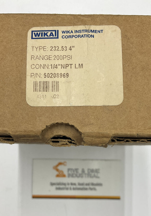 Wika 50208969 Lower Mount Gauge 232.53 4 200 Psi 1/4 Npt LM