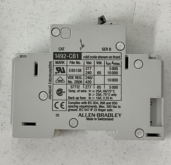Allen Bradley 1492-CB1G010 Ser. B Din Mount Circuit Breaker 1 Amp