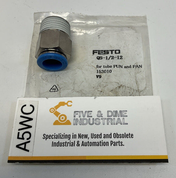 Festo QS-1/2-12  Fitting 153010 R1/2 BSPT Male Thread 12MM OD Tube