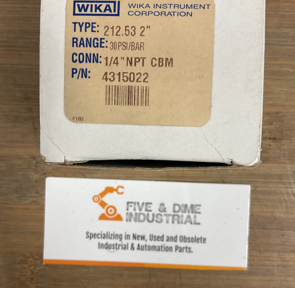 Wika 212.53 2 Pressure Gauge 30 Psi/Bar 1/4 Npt CBM