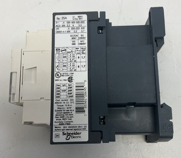 Square D LC1D09G7 TeSys 3-Phase, 25A Contactor, 120VAC Coil, 2-7.5 HP, 690V