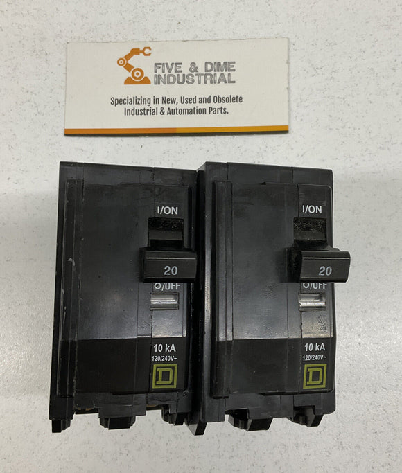 Square D QOB AB-5252 Circuit Breaker Hacr 20A  Lot of 2