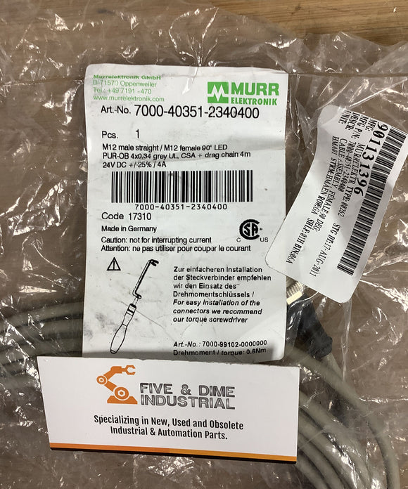 Murr Elektronik 7000-40351-2340400 M12 Male Straight / M12 Female 90° 4M