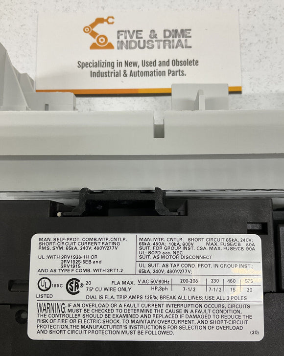 Siemens 3RA11254BD261AP6 Combination Motor Starter 3RV1021-4BA10 14 20A