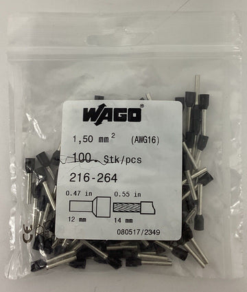 Wago 216-264Ferrule 16 AWG Black  Lot of 100