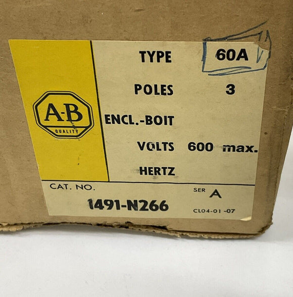 Allen Bradley 1491-N266 Ser. A Fuse Block 60A Class H&J Fuse 600V 3 Pole
