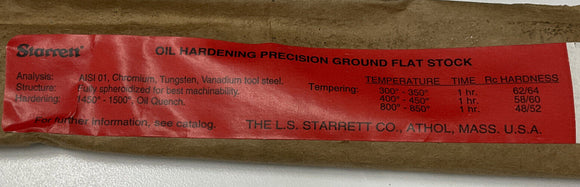 Starrett 128597 Oil Hardened Precision Ground Flat Stock 18"x 1" x 3/16"