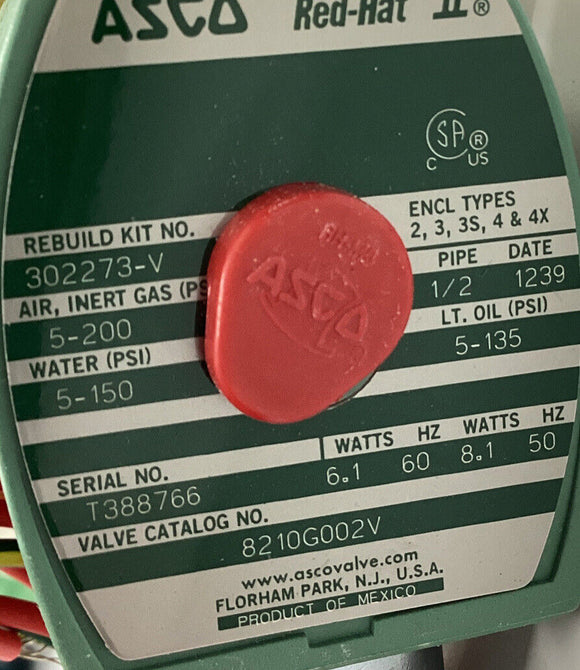 Asco 4EKR9 1/2"Npt 120 Vac Solenoid Valve