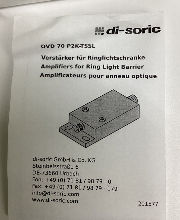 Di-Soric OVD 70 P2K-TSSL / 201577 Amplifier for Ring Light Barrier