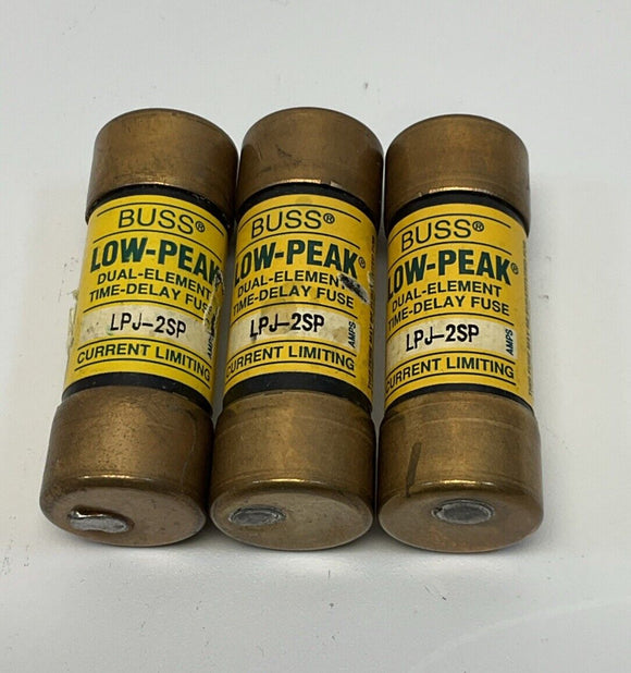 Bussmann LPJ-2SP Low-Peak 2-Amp Fuses Dual Element 600V Max. Pack of (3)
