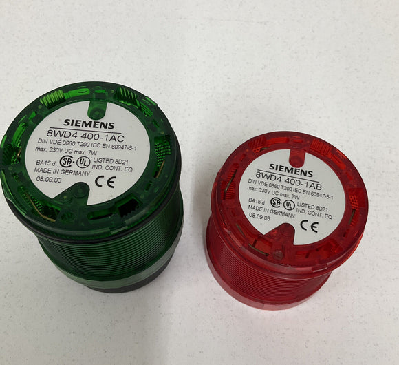 Siemens 8WD4 408-0AA Safety Stack Light Base w/ Red & Green Lenses