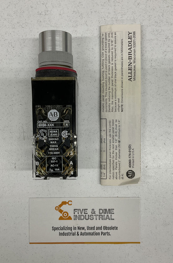 Allen Bradley 800MR-QAL24RAK Push Button Lighted Switch Green