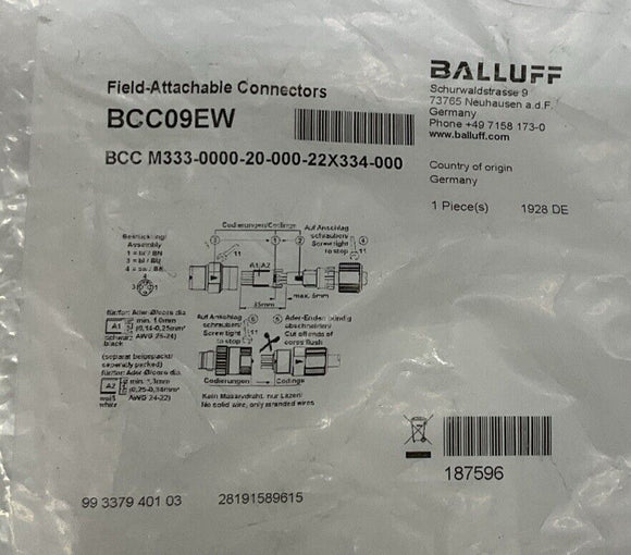 Balluff BCC M333-0000-20-0000-22X334-000 Field Connector 3-Pole M8, Male