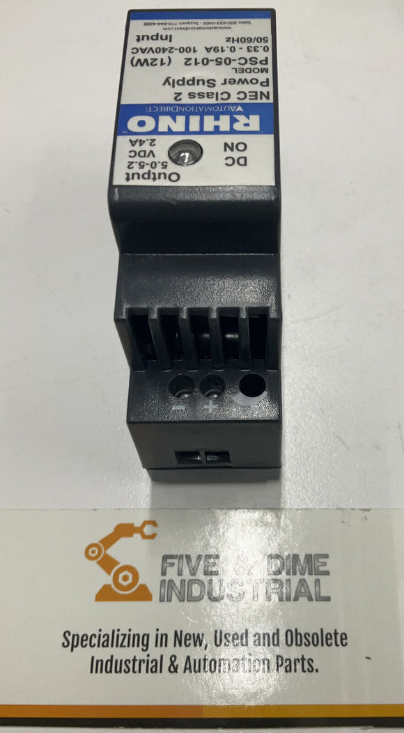 Rhino PSC-05-012 Power Supply NEC Class 2  100-240VAC 0.33-0.19A