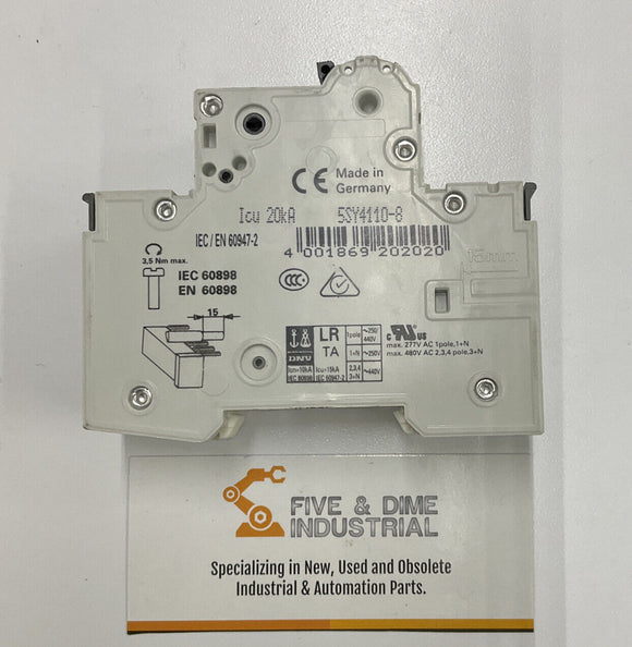 Siemens 5SY4110-8 Circuit Breaker w/ 5ST3010 Auxiliary Circuit Switch