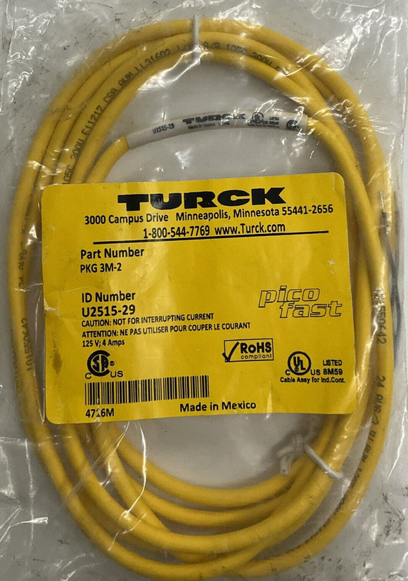 Turck PKG3M-2 Single End Cable M8 Female 2-Meters U2515-29