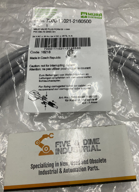 Murr Elektronik 7000-11021-2160500 Valve Plug 5m 24 VDC 4A