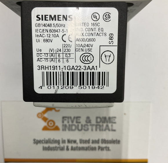Siemens Sirus 3ZX1012-ORH11-1AA1 Contactor Block w/ 3RH1911-1GA22-3AAA1
