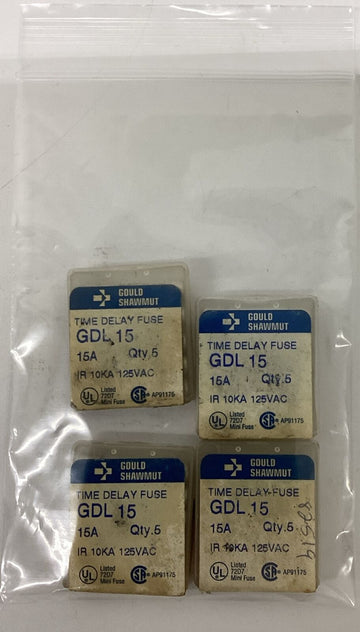 Gould Shawmut GDL15 Time Delay Fuses 15A, 125 VAC.Lot of 20