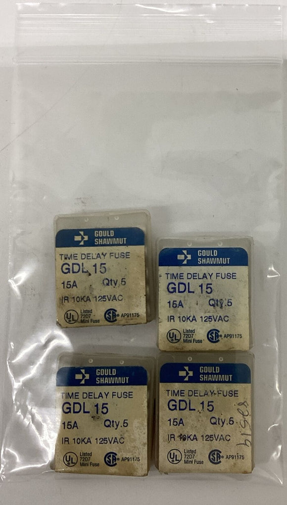 Gould Shawmut GDL15 Time Delay Fuses 15A, 125 VAC.Lot of 20