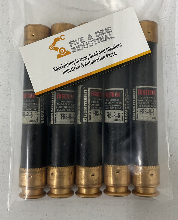 Bussmann Fusetron FRS-R-6 Dual Element Time Delay 6 Amp Fuses.  Lot of (5)
