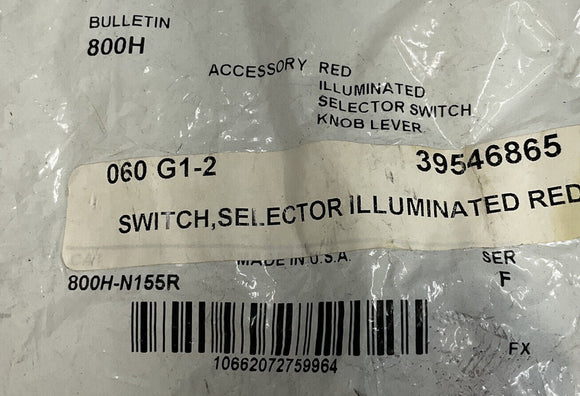 Allen Bradley 800T-N155R Red Illuminated Selector Switch