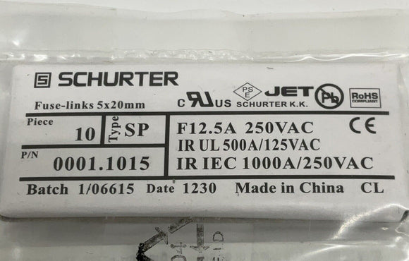 Siemens 6ES7 194-4HB00-0AA0  Fuses 250V, 12.5A Schurter 0001.1015 (10-Pack)