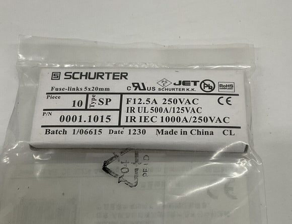 Siemens 6ES7 194-4HB00-0AA0  Fuses 250V, 12.5A Schurter 0001.1015 (10-Pack)