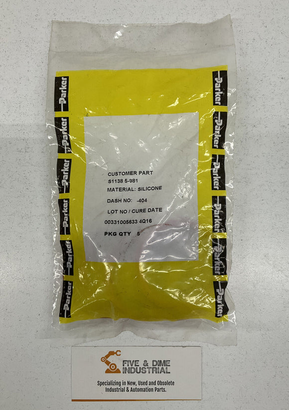 Parker S1138 5-981 Dash No. -404 Silicone O-Ring Lot of 5