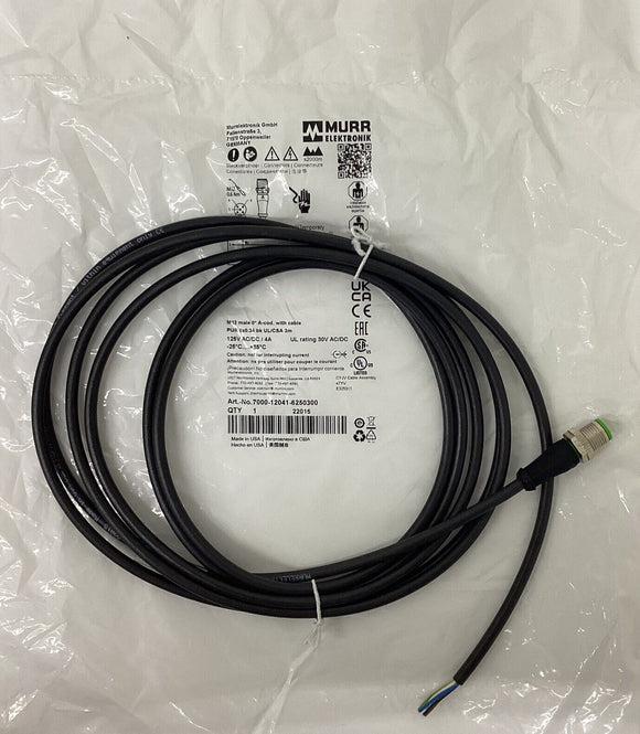 Murr 7000-12041-6250300 M12 Male Single-End 5-Wire Cable 3M