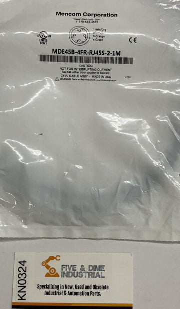 Mencom MDE45B-4FR-RJ45S-2-1M M12 Female Receptacle to Male RJ45 Male 4P