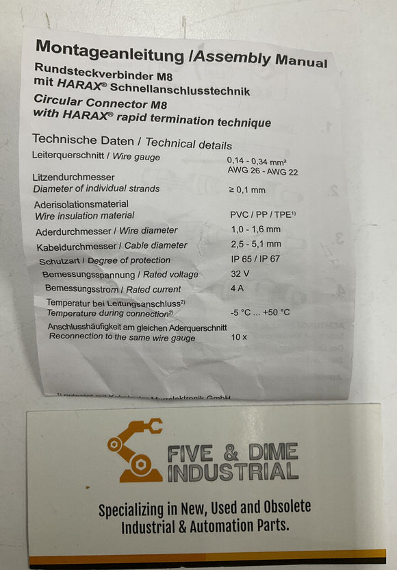 Harting 21021511305 Harax M8-S Male 3-Pole Field Connector