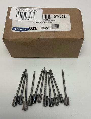 Osborn 35021 Tube Brush 12-Pack .003" Wire 1/4", Diameter Steel 3/32" Stem - 0